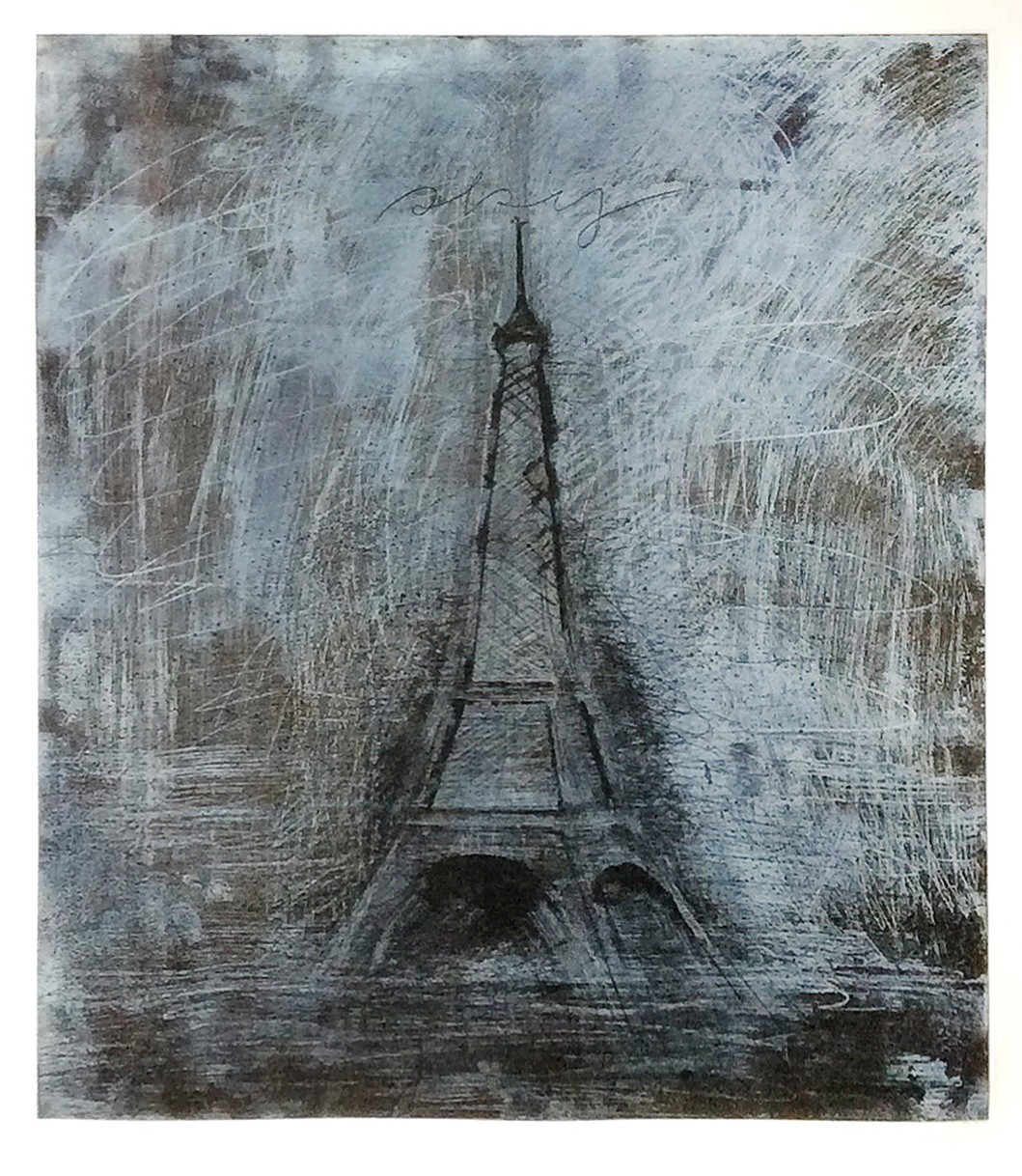Jim Dine, Eiffel Tower, Etching, Collection of Michael Dickter and Nancy Whittaker